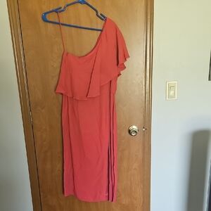 Topshop One Shoulder Dress in Vibrant Coral